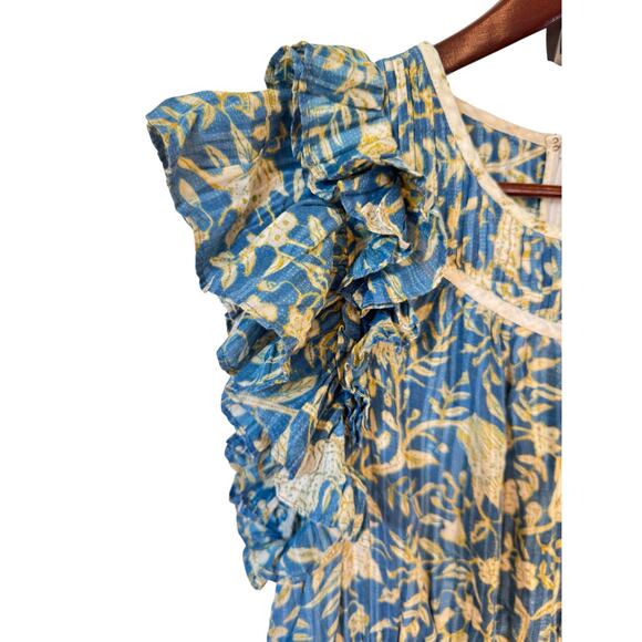 ULLA JOHNSON Endah Playsuit Blue & Yellow Lanai Size 10 Ruffles Frills Floral - Picture 6 of 11